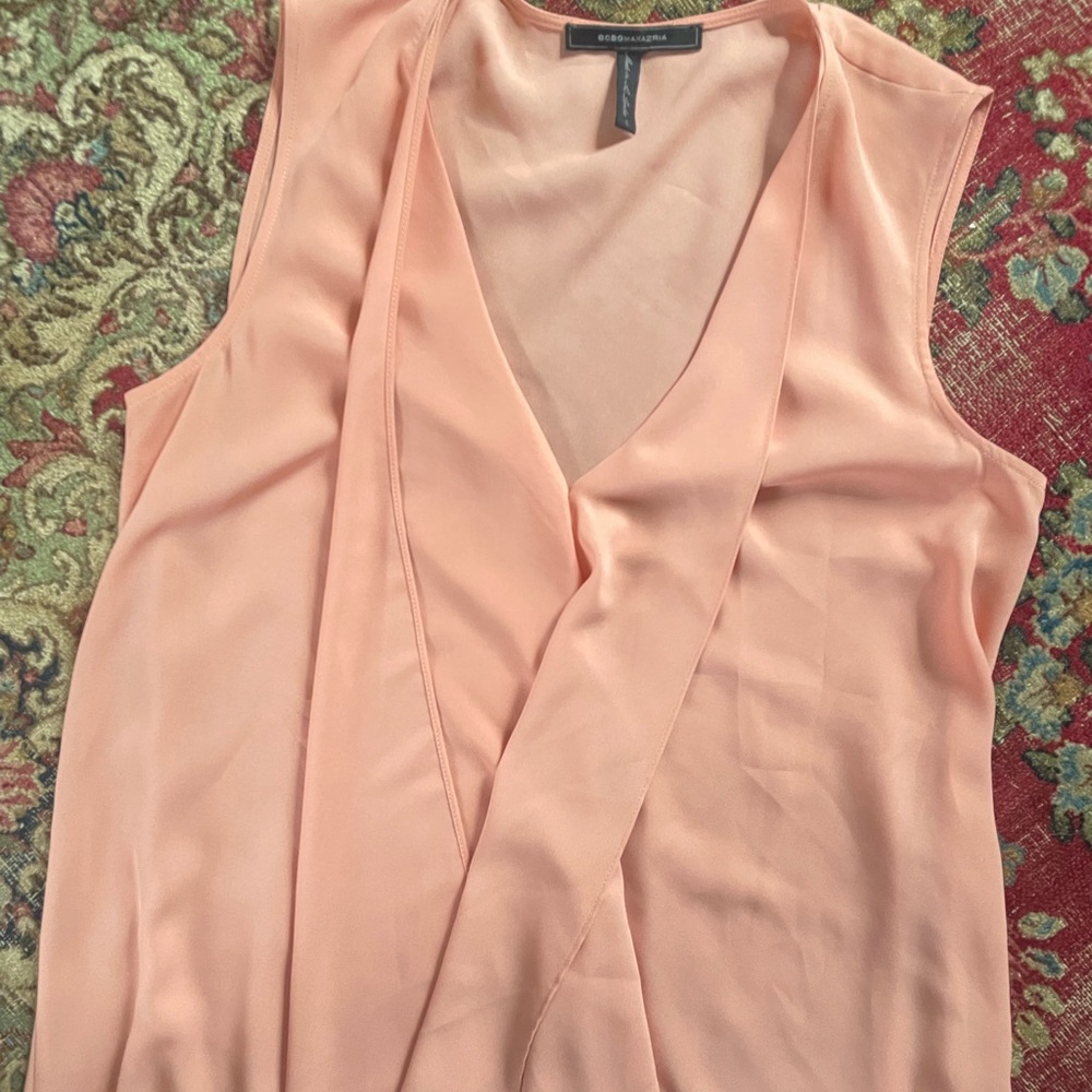 BCBG Max Azria Peach Asymmetrical Draped Sleeveless Dress Hi Low M - Picture 4 of 8